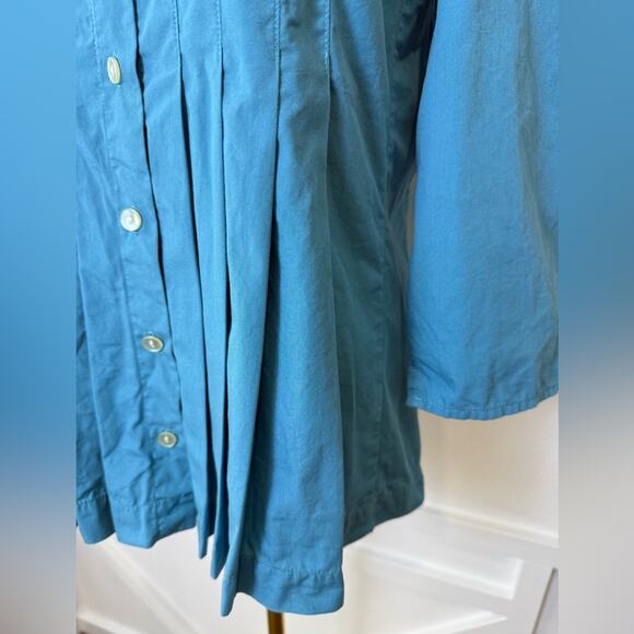 J. Jill 100% Cotton Button Up Pleated 3/4 Sleeve Blouse Aquamarine Teal Size XS - Picture 2 of 10